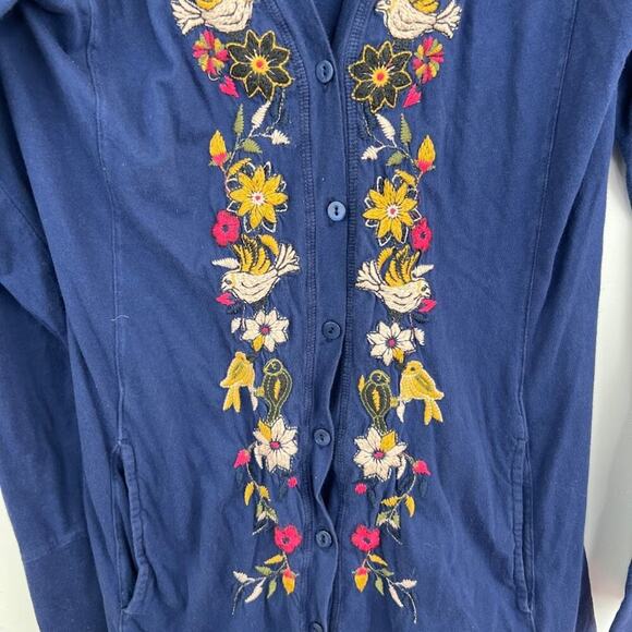 Johnny Was Blue embroidered button up long sleeve cardigan womens size medium - Picture 3 of 7